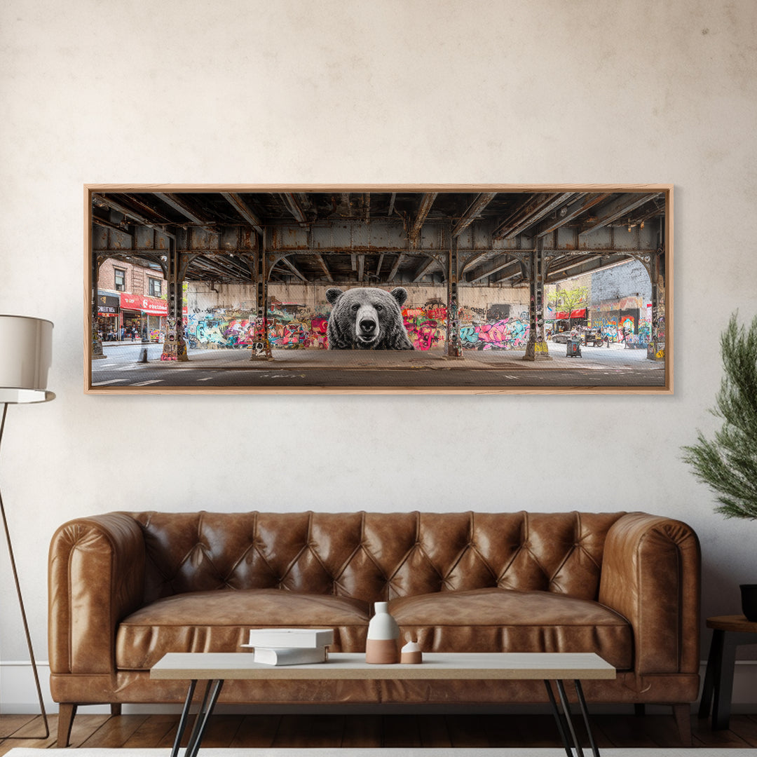Urban Street Art Bear Mural Under Bridge Graffiti Wall Art For Modern City Decor Canvas Print
