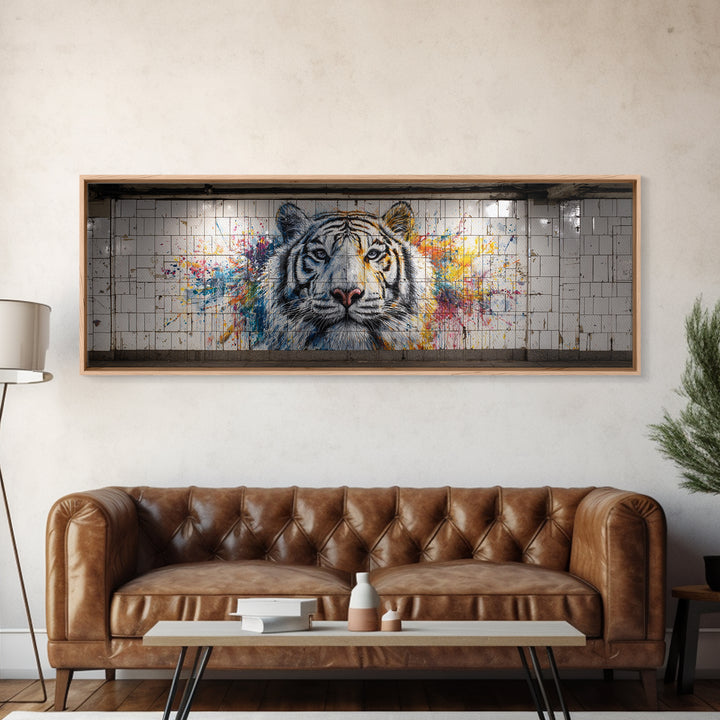 Roaring Tiger Mural Street Art Canvas Print Vibrant Urban Animal Wall Art With Colorful Graffiti For Home Or Office