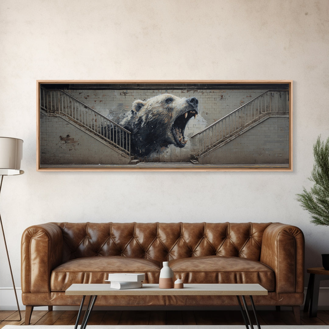 Captivating Roaring Bear Graffiti Mural Wall Art Print Canvas Print For Urban Living Room Decor And Statement Wall Art