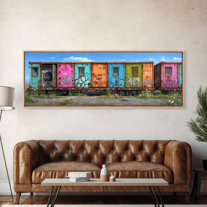Colorful Rusted Graffiti Freight Train Car Urban Street Art Wall Art Canvas Print