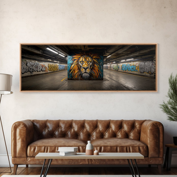 Urban Graffiti Lion Street Art Mural Wall Art Print Framed Canvas Print For Modern Living Room Decor And Trendy Wall Decor