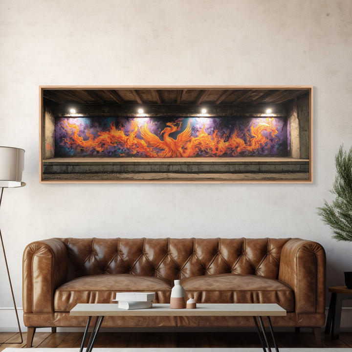 Vibrant Phoenix Graffiti Mural Street Art With Flames Fire And Purple Background Urban Wall Art Canvas Print