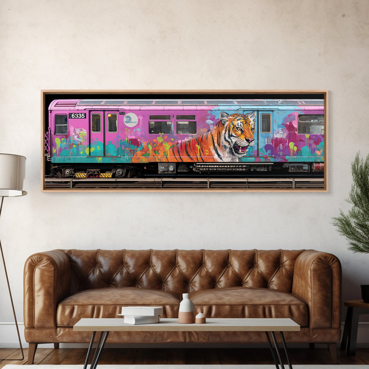 Chicago Train Tiger Street Art Wall Art Canvas Print Urban Graffiti With Bold Animal Design For Office And Home Decor