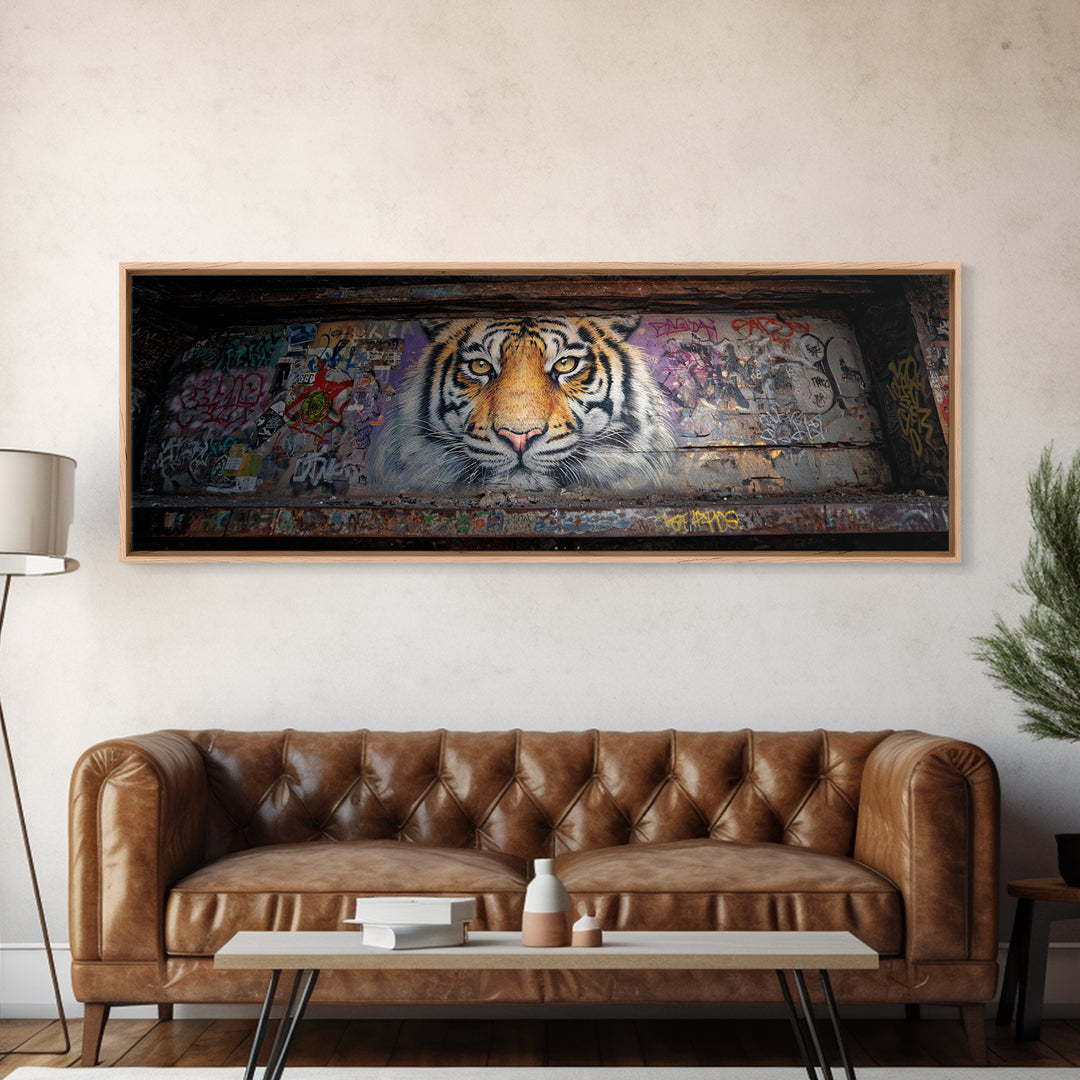 Striking Tiger Mural Street Art Large Wall Art Canvas Print Animal Lover Gift Colorful Urban Decor Vibrant Design