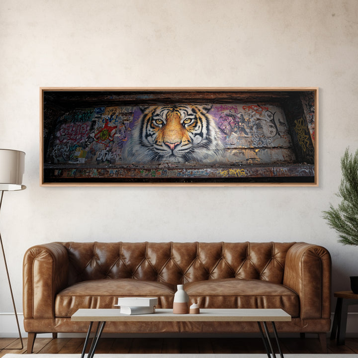 Striking Tiger Mural Street Art Large Wall Art Canvas Print Animal Lover Gift Colorful Urban Decor Vibrant Design