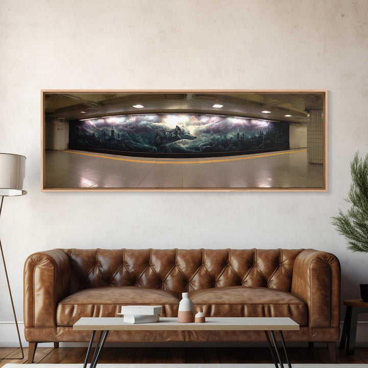 Gothic Wolf Underground Graffiti Style Mural Canvas Print Wall Art For Dark Moody Home Decor And Contemporary Art
