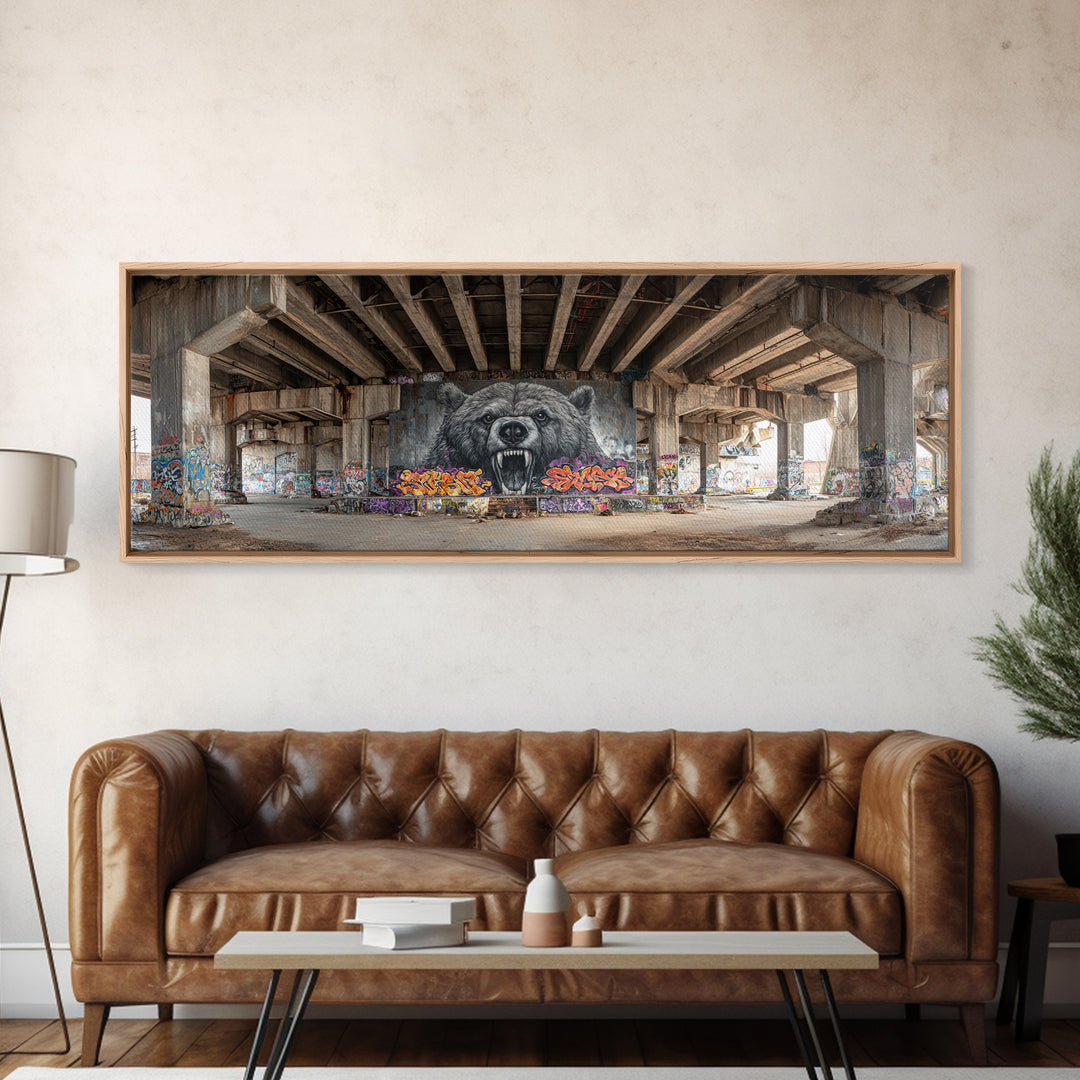 Urban Graffiti Street Art Bear Mural Photography Wall Decor Framed Canvas Print Modern Wall Art