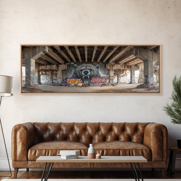 Urban Graffiti Street Art Bear Mural Photography Wall Decor Framed Canvas Print Modern Wall Art