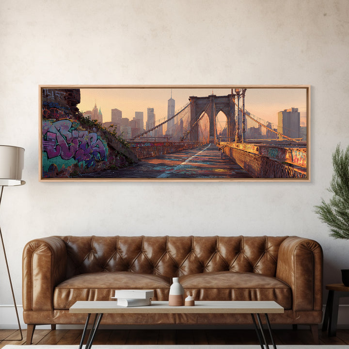 Sunlit Urban Bridge Graffiti Street Scene Original Art Framed Canvas Print Urban Wall Decor Modern Wall Art