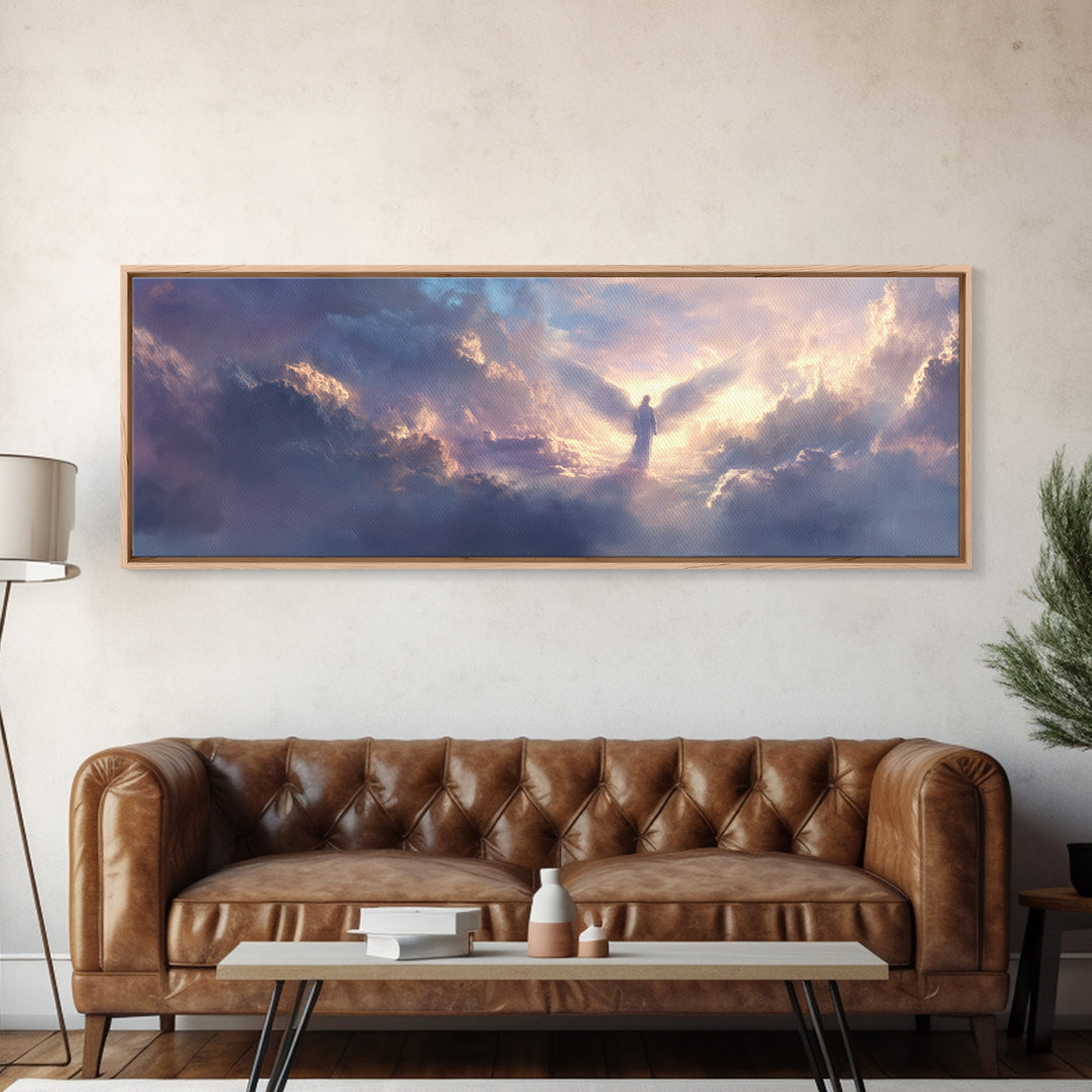 Angel In Clouds Spiritual Landscape Wall Art Framed Canvas Print Inspirational Home Decor