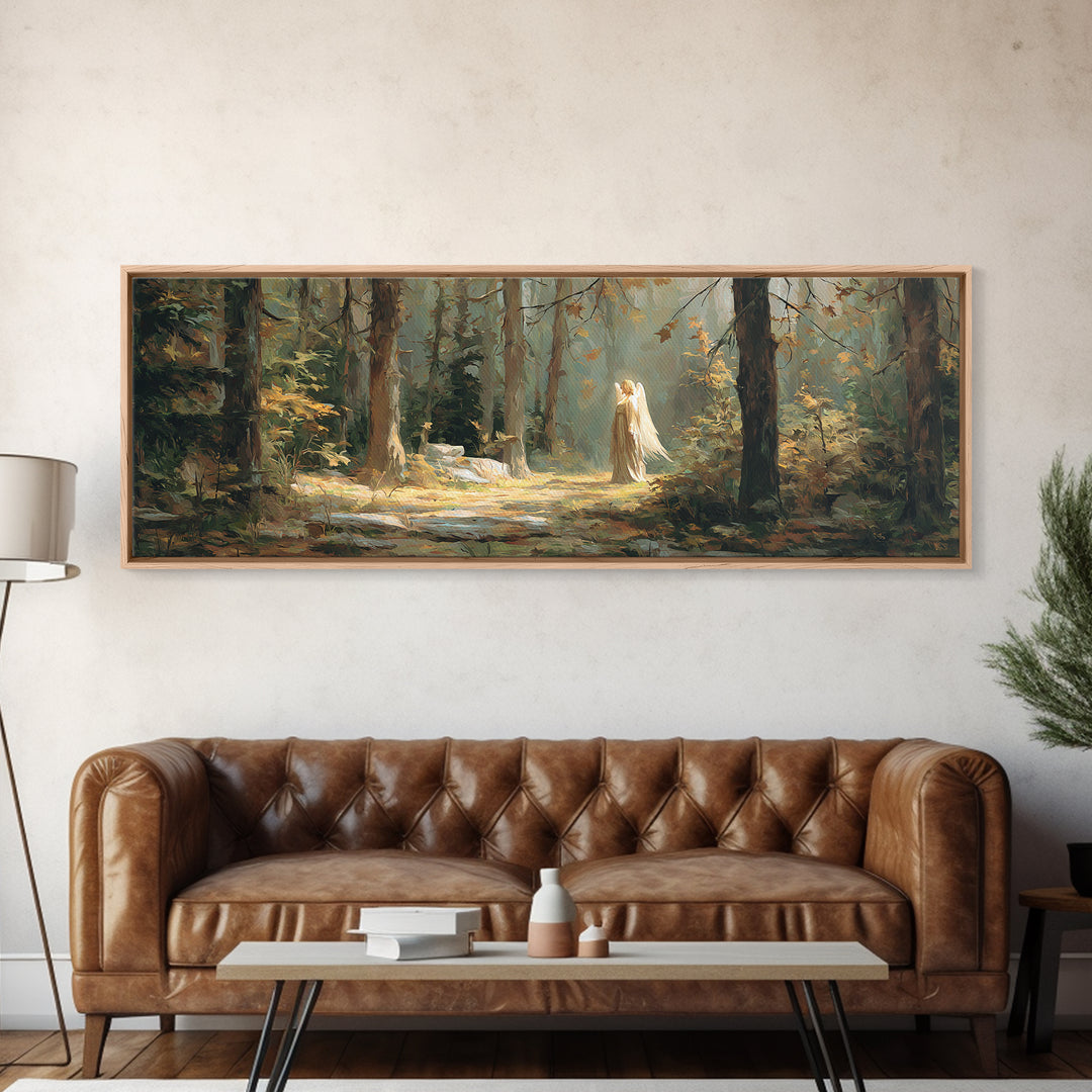 Mystical Angel In Forest Fantasy Art Scene Canvas Print Ideal For Bedroom Wall Art And Enchanting Home Decor Gift