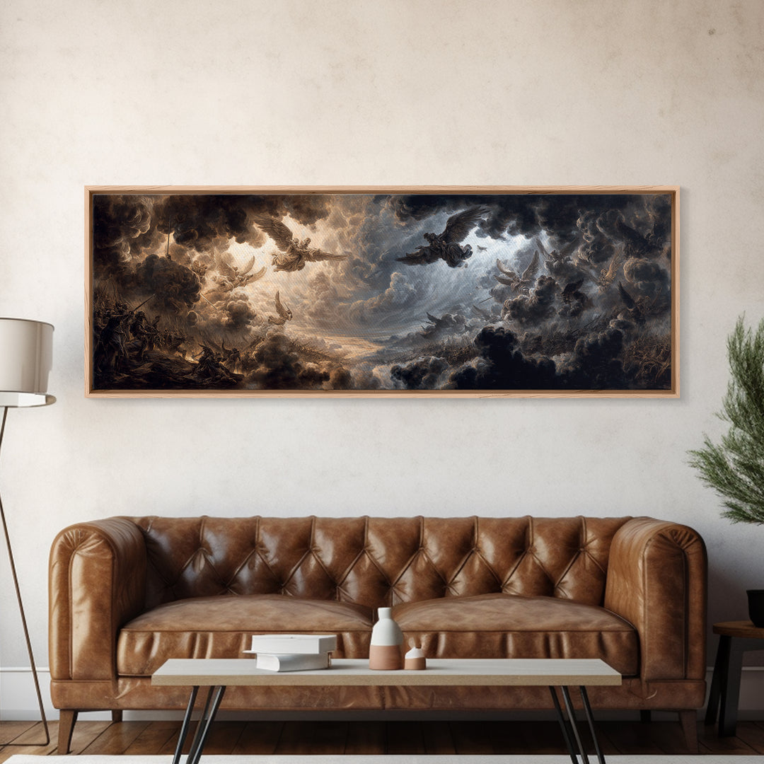 Epic Battle Scene With Angels And Warriors Dramatic Baroque Art Wall Art Framed Canvas Print For Home