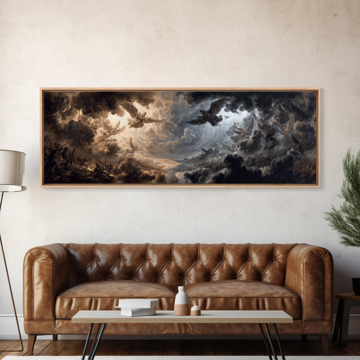 Epic Battle Scene With Angels And Warriors Dramatic Baroque Art Wall Art Framed Canvas Print For Home