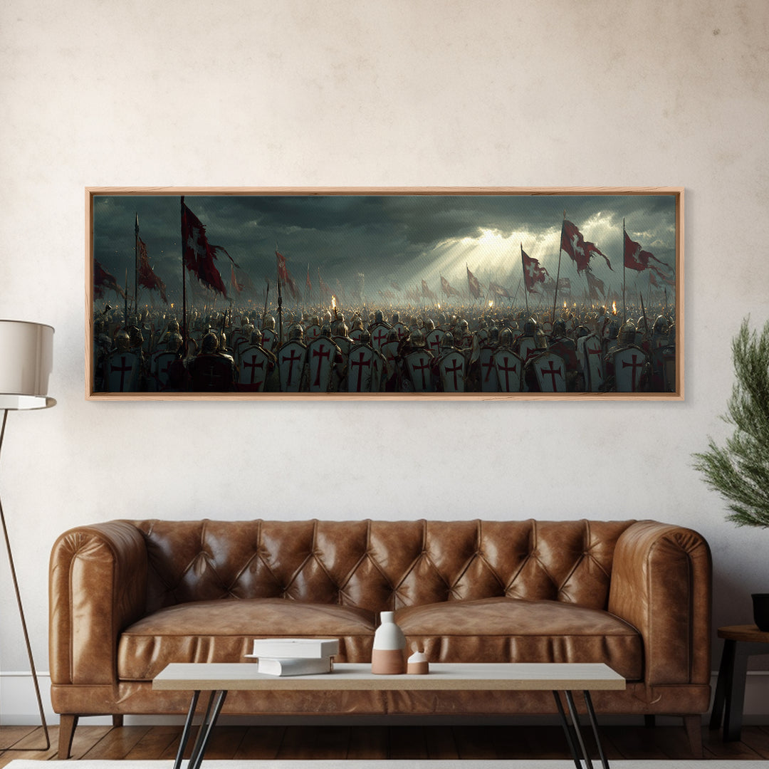 Medieval Crusader Knights Preparing For Battle Under Stormy Sky Wall Art Canvas Print For Historical Home Decor And Office