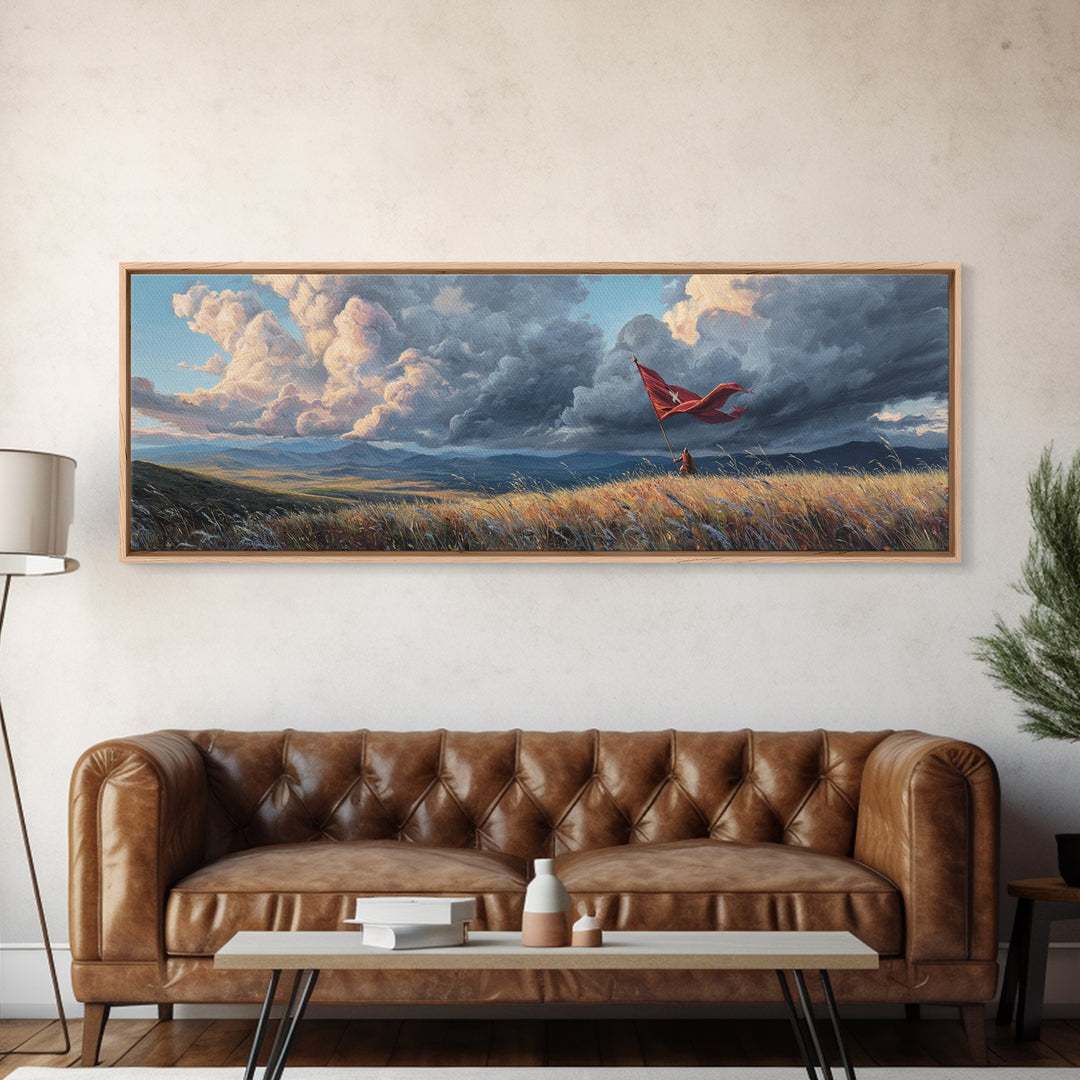 Majestic Knight in Armor Holding Sword With Dramatic Sky Background Medieval Fantasy Art Canvas Print