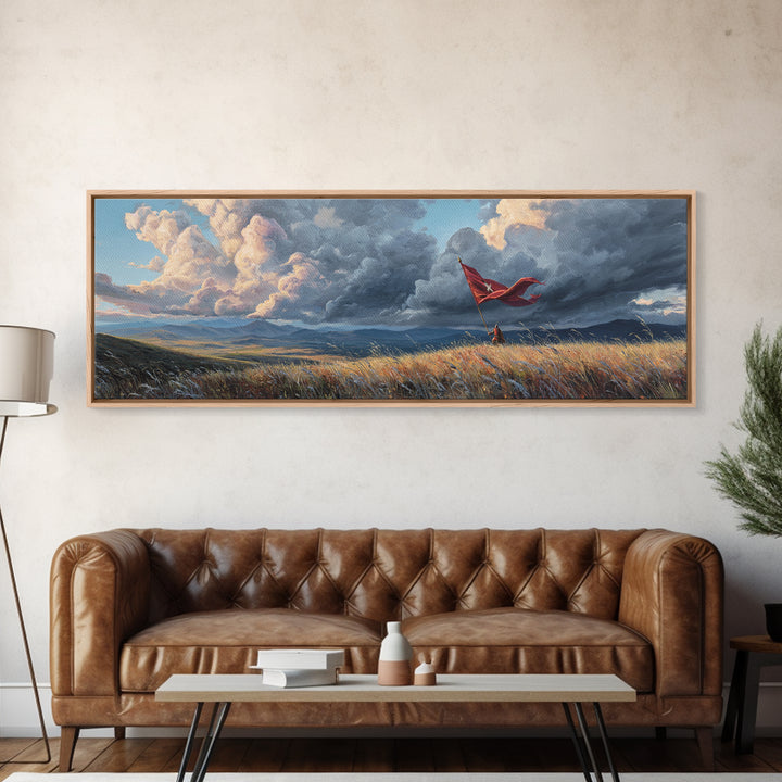 Majestic Knight in Armor Holding Sword With Dramatic Sky Background Medieval Fantasy Art Canvas Print