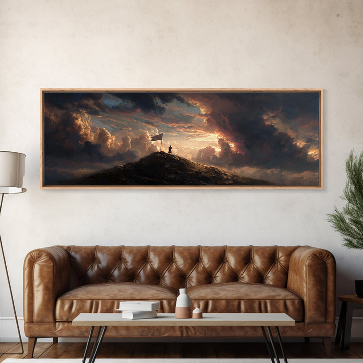 Dramatic Dawn Mountain Cliff Edge Painting Wall Art Framed Canvas Print Majestic Scenic Nature Landscape Decor
