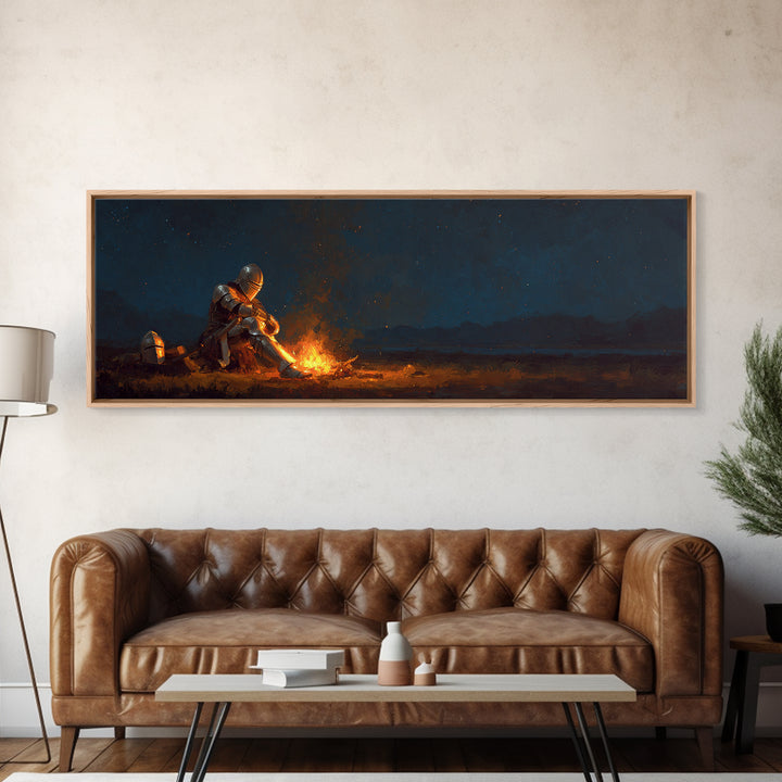 Medieval Knight Moist By Campfire Oil Painting Reproduction Canvas Print Classic Historical Wall Art Decor