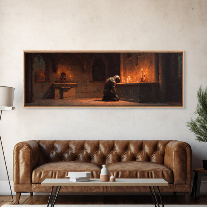 Sunlit Medieval Church Interior With Dramatic Lighting And Arches Framed Canvas Print For Timeless Wall Art And Rustic Home Decor