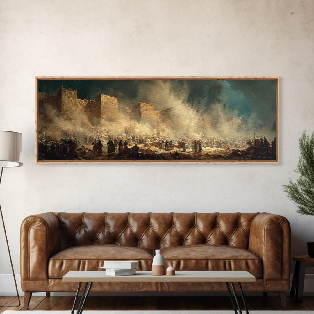 Historic Ancient City Scene With Crowds And Camels Under Dramatic Sky Oil Painting Canvas Print For Classic Wall Art