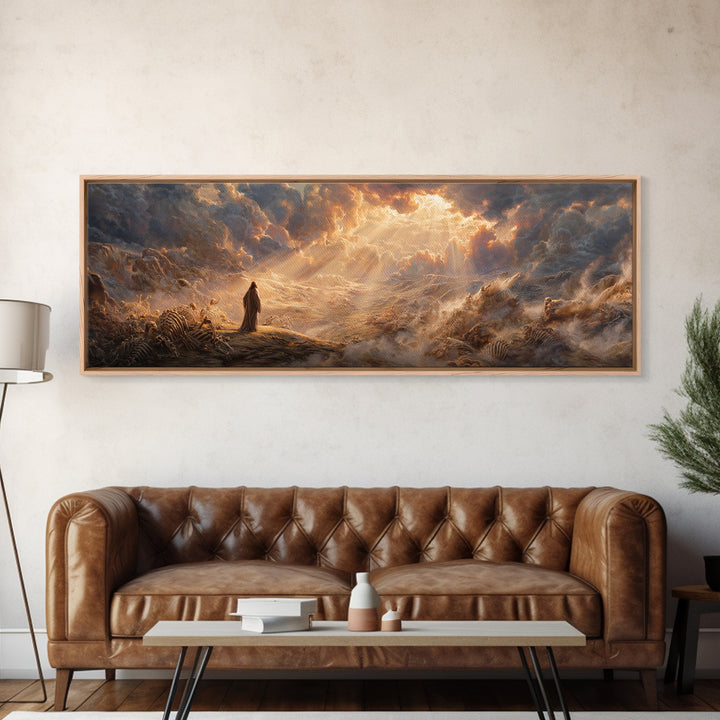 Heavenly Angel With Trumpet In Cloudscape Religious Wall Art For Spiritual Home Decor And Inspirational Living Room Framed Canvas Print