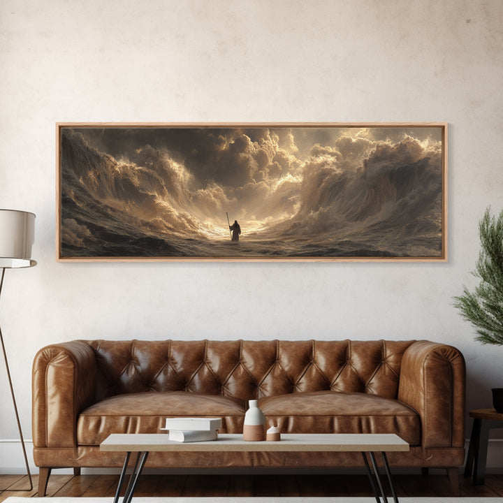 Majestic Knight Standing With Sword Against Intense Lightning Cloudscape Dramatic Wall Art Canvas Print