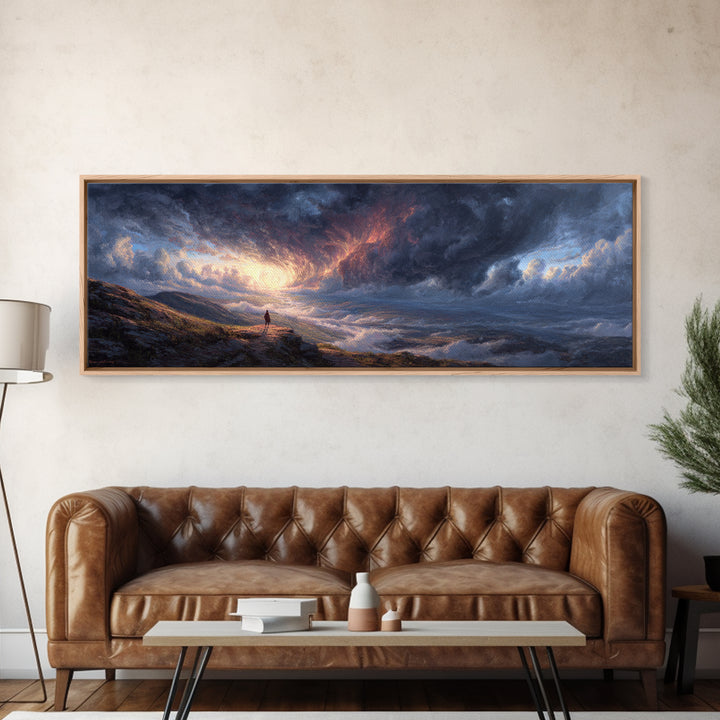 Moody Dramatic Ocean Sky Painting Wall Art Framed Canvas Print Landscape Art with Captivating Sunrise for Living Room and Office