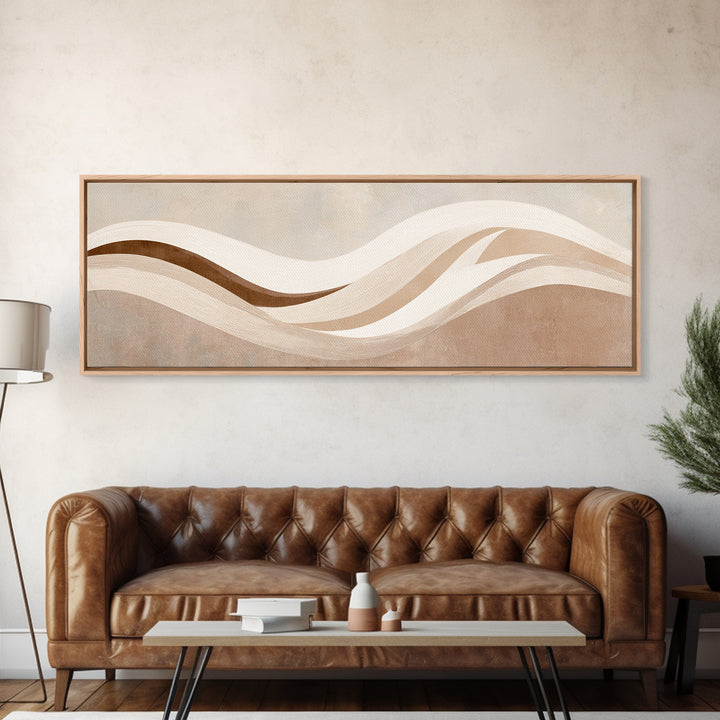 Minimalist Beige Wave Wall Art, Soft Abstract Canvas Print, Neutral Wabi Sabi Home Decor, Long Horizontal Wall Decor Print