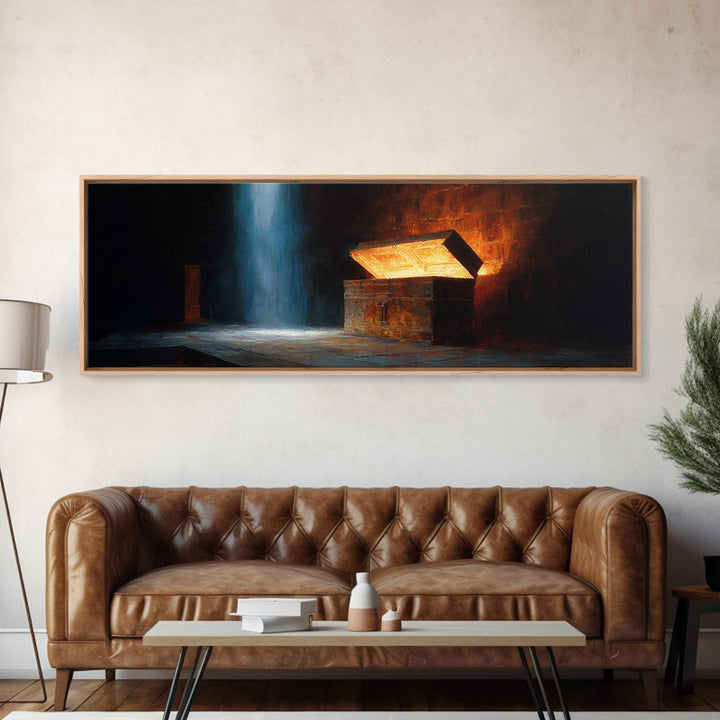 Mysterious Ancient Treasure Chest In Dimly Lit Room Oil Painting Canvas Print Unique Wall Art For Medieval Fantasy Decor