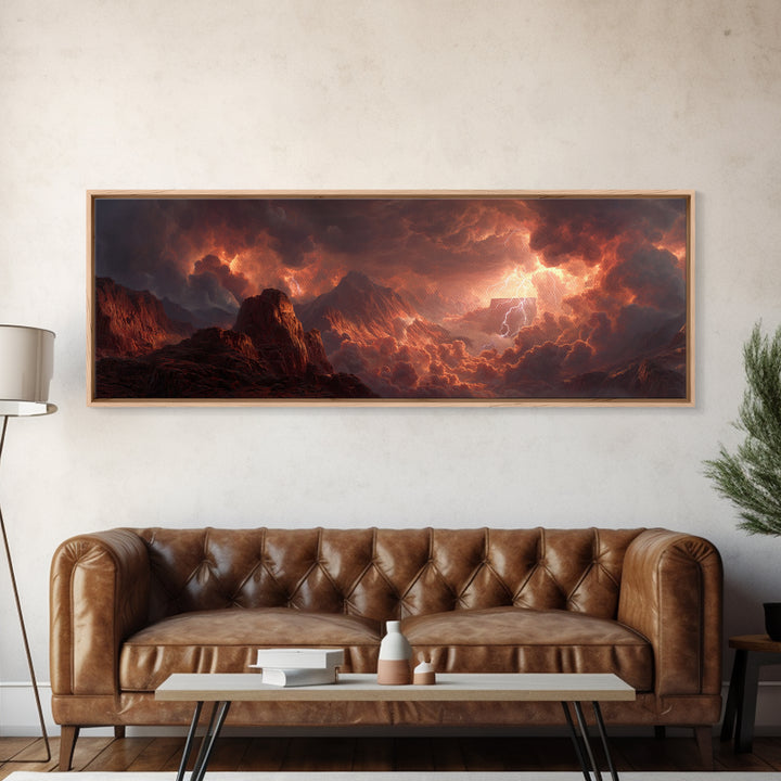 Fiery Storm Over Mountainous Landscape Landscape Wall Art Canvas Print For Powerful And Dramatic Home Decor