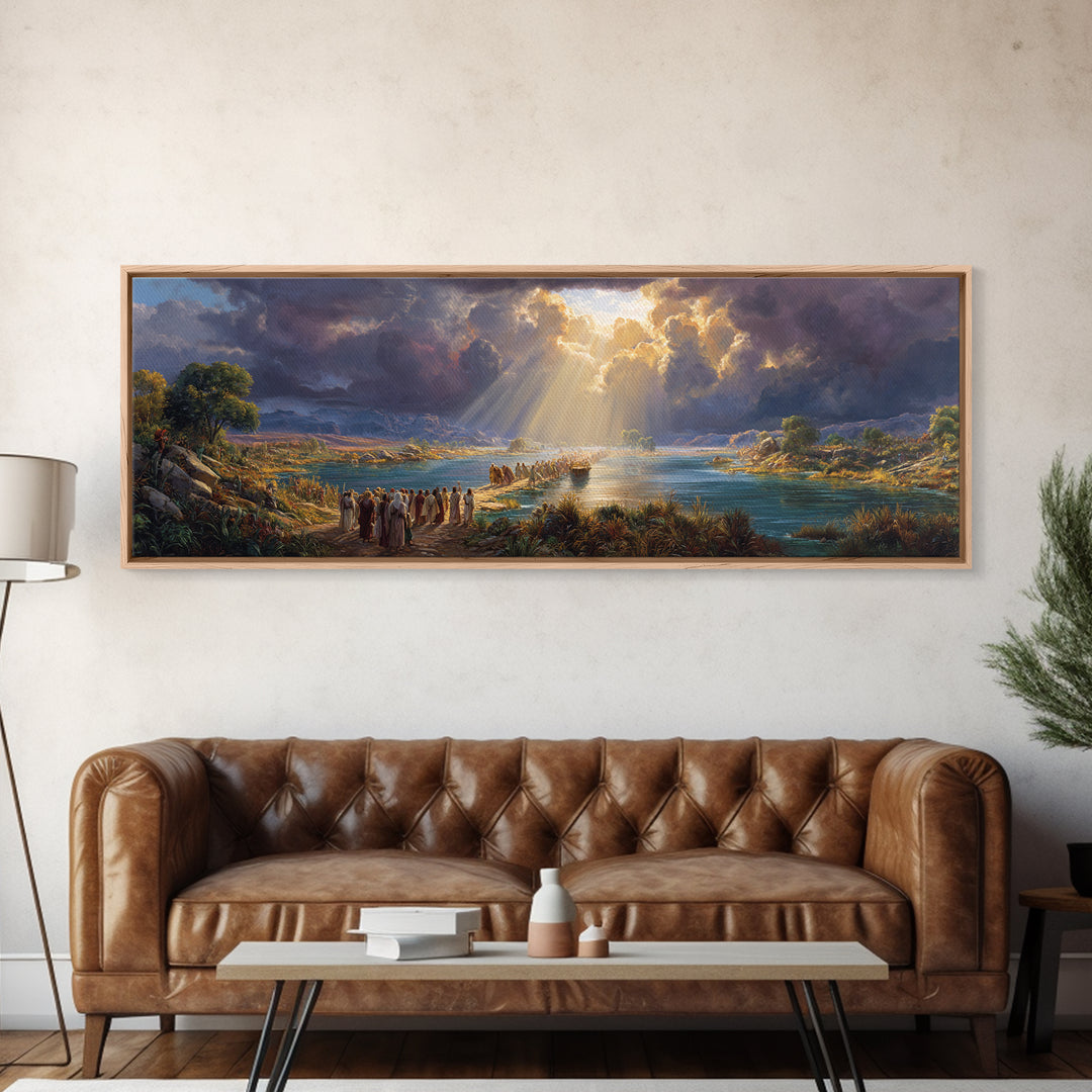 Beautiful Dramatic Sunset Landscape Over River With Walking People Fine Art Print Wall Art For Living Room Framed Canvas Print