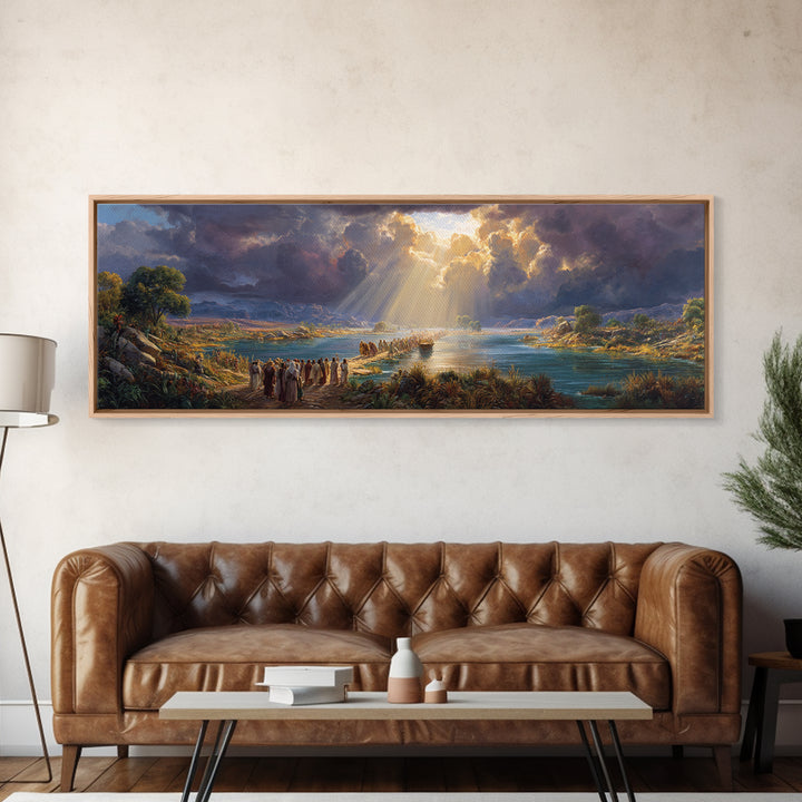 Beautiful Dramatic Sunset Landscape Over River With Walking People Fine Art Print Wall Art For Living Room Framed Canvas Print