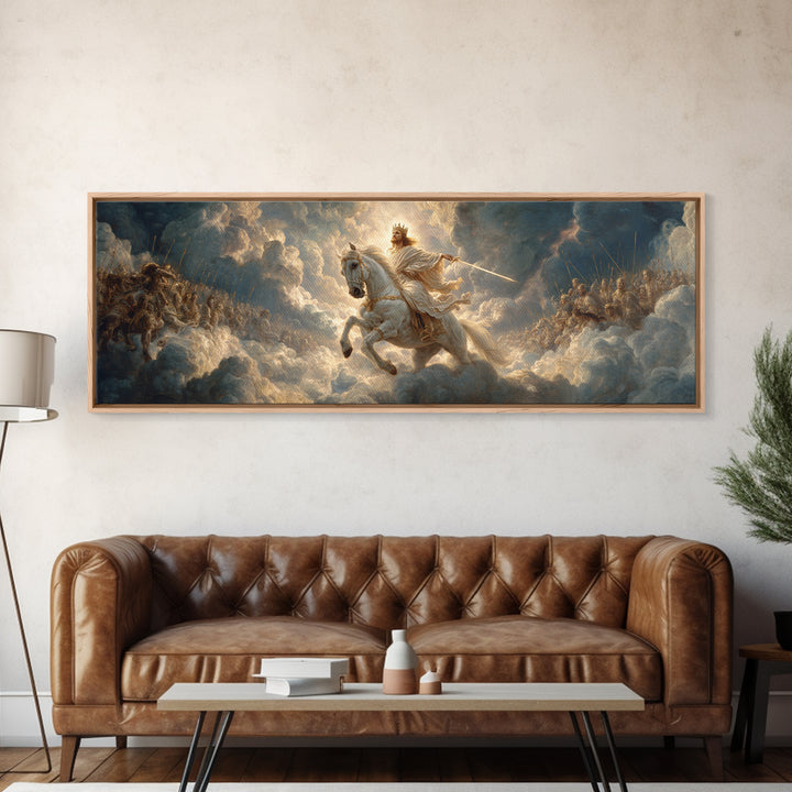 Epic Legendary Knight On White Horse Charging Battle Scene Framed Canvas Print Medieval Wall Art Dramatic Art