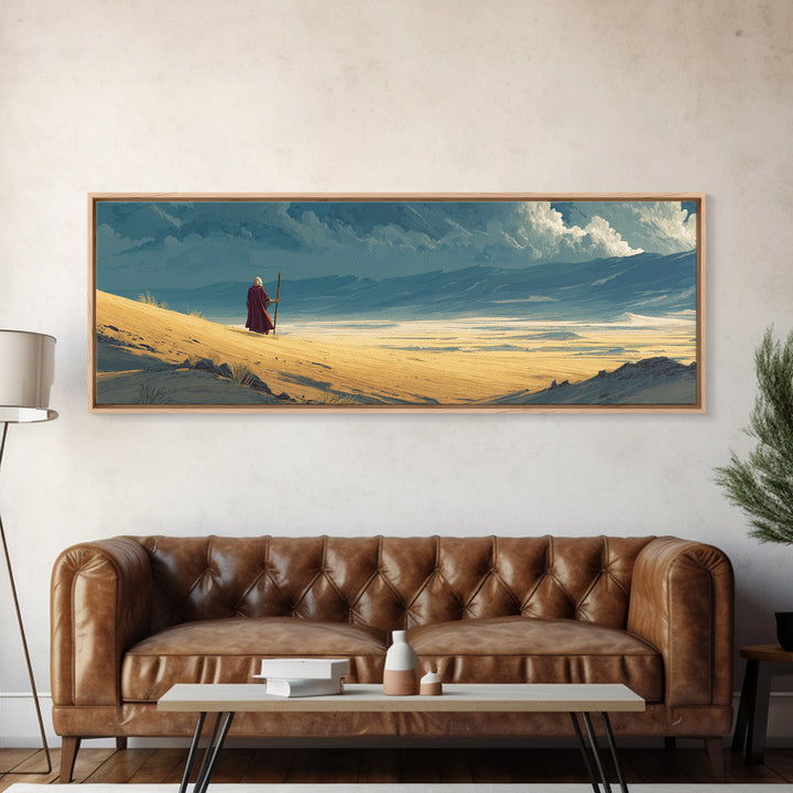 Solitary Traveler On Vast Desert Landscape With Dramatic Clouds Wall Art Canvas Print For Home Decor