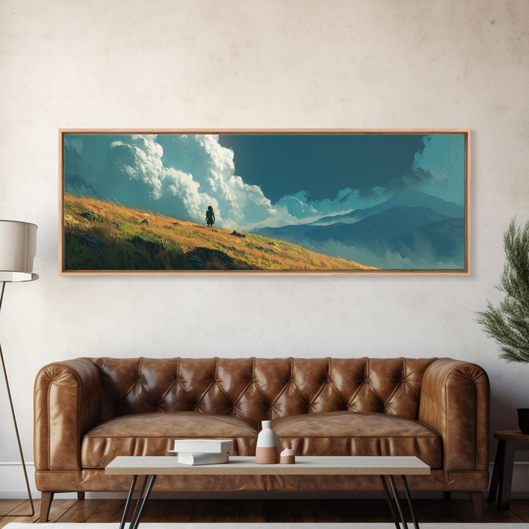 Peaceful Boat Under Blustery Sky Calm Seascape Watercolor Painting Style Wall Art Canvas Print