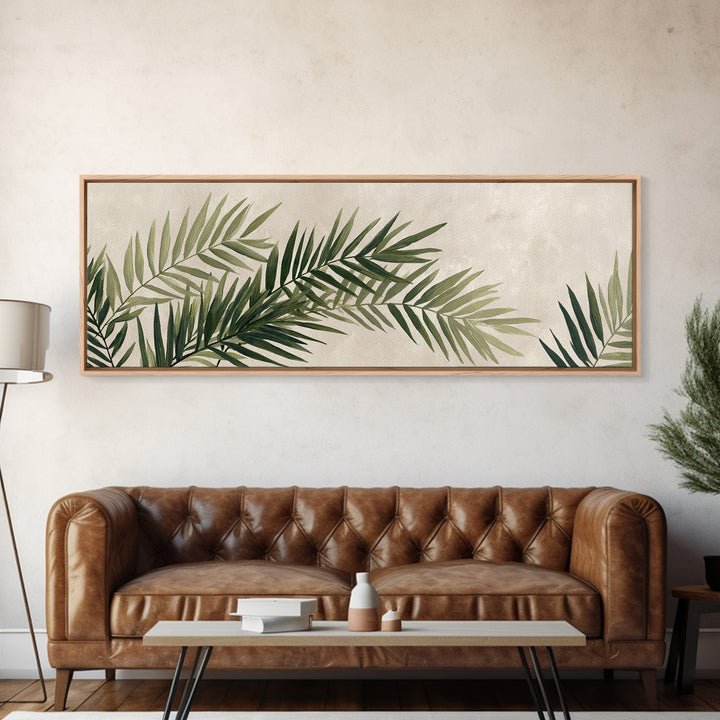 Palm Leaf Botanical Wall Art, Green Tropical Canvas Print, Coastal Boho Home Decor, Modern Nature Above Bed Wall Decor Print