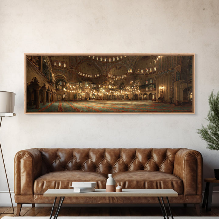 Grand Cathedral Interior With Golden Lighting And Ornate Details - Stunning Religious Wall Art Canvas Print For Classic Home Decor