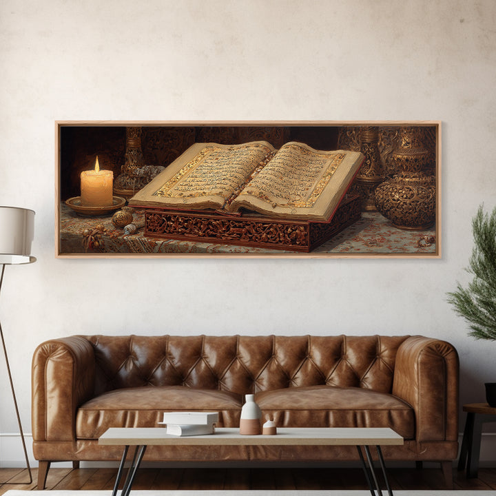 Intricate Handcrafted Ornate Religious Manuscript Painting With Candle And Gold Detailing Wall Art Canvas Print