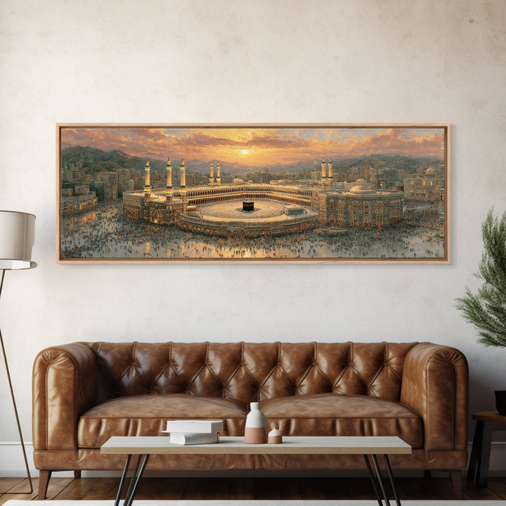 Sunset Over Mecca Holy City Islamic Art Print Large Wall Art Framed Canvas Print For Spiritual Home Decor