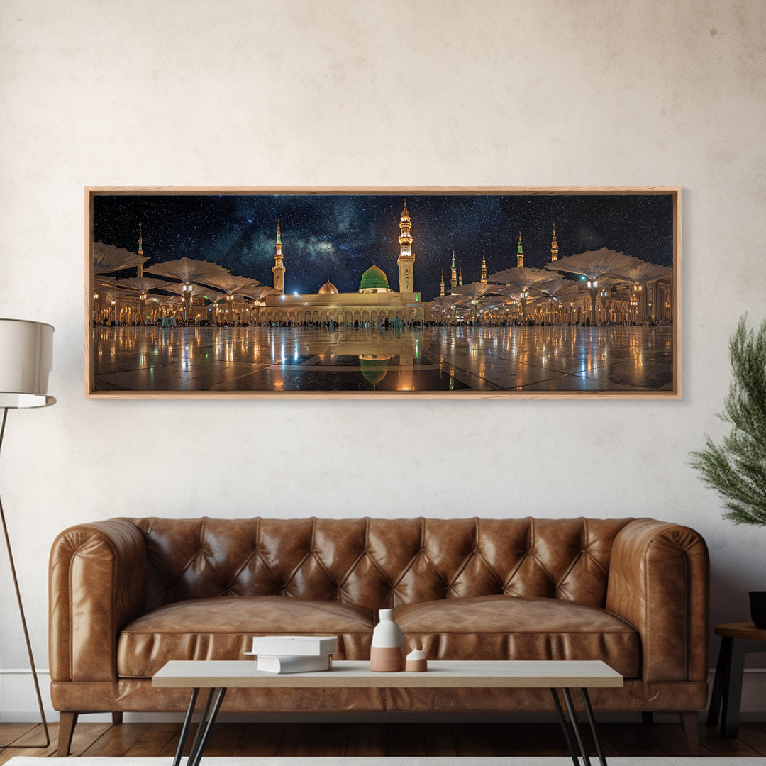 Night Sky Over Spiritual Islamic Mosque With Starry Stars Wall Art Canvas Print Mystical Middle Eastern Decor