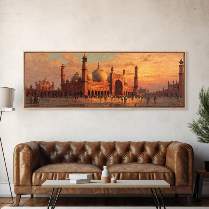 Sunset Over Lavish Mosque Oil Painting Wall Art Framed Canvas Print With Vibrant Orange Skies And Historical Architecture Home Decor