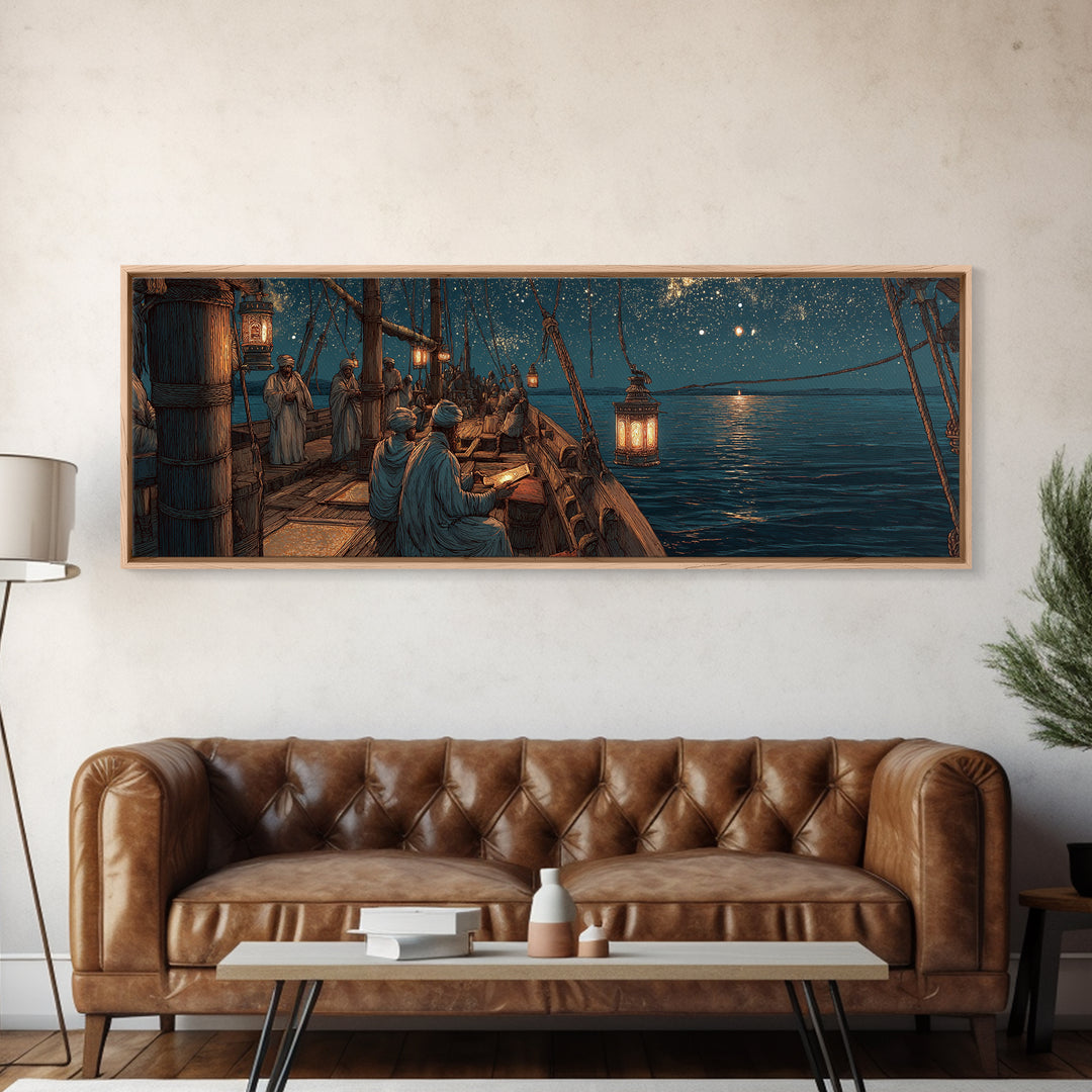 Peaceful Twilight Landscape With Pier And Fireflies Romantic Wall Art Framed Canvas Print Calm Evening Decor