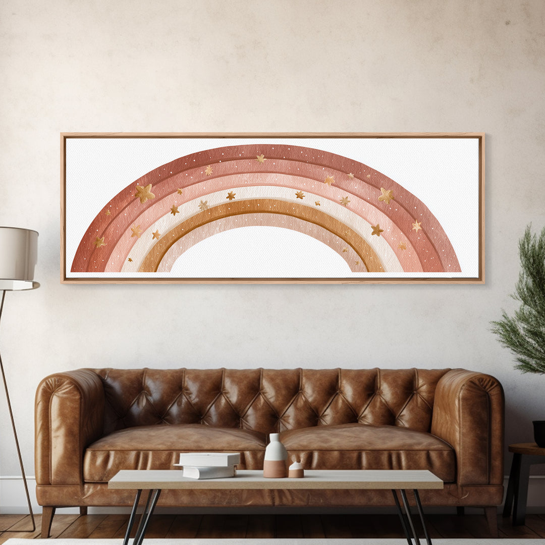 Boho Pastel Rainbow Nursery Wall Art, Pink Neutral Canvas Print, Girls Room Decor Baby Shower Gift And Kids Room Decor Art