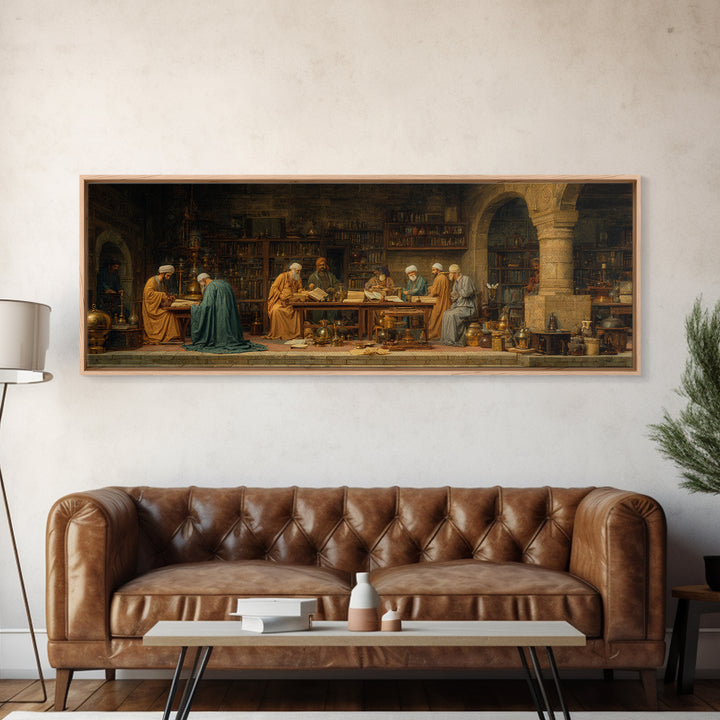 Intricate Middle Eastern Study Scene With Scholars And Books Classic Style Oil Painting Wall Art Framed Canvas Print