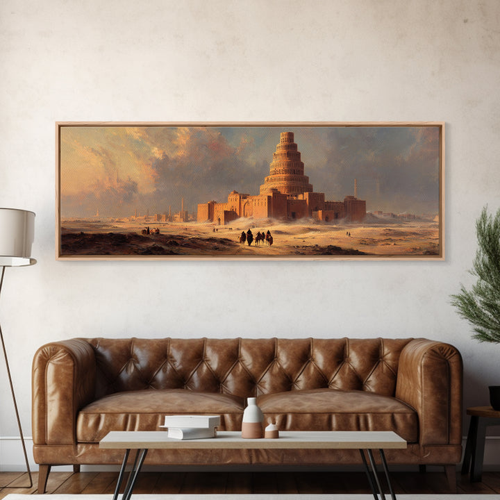 Ancient Desert Ziggurat At Sunrise Canvas Print, Fantasy Architecture Wall Art, Babylon Tower Landscape, Warm Neutral Decor