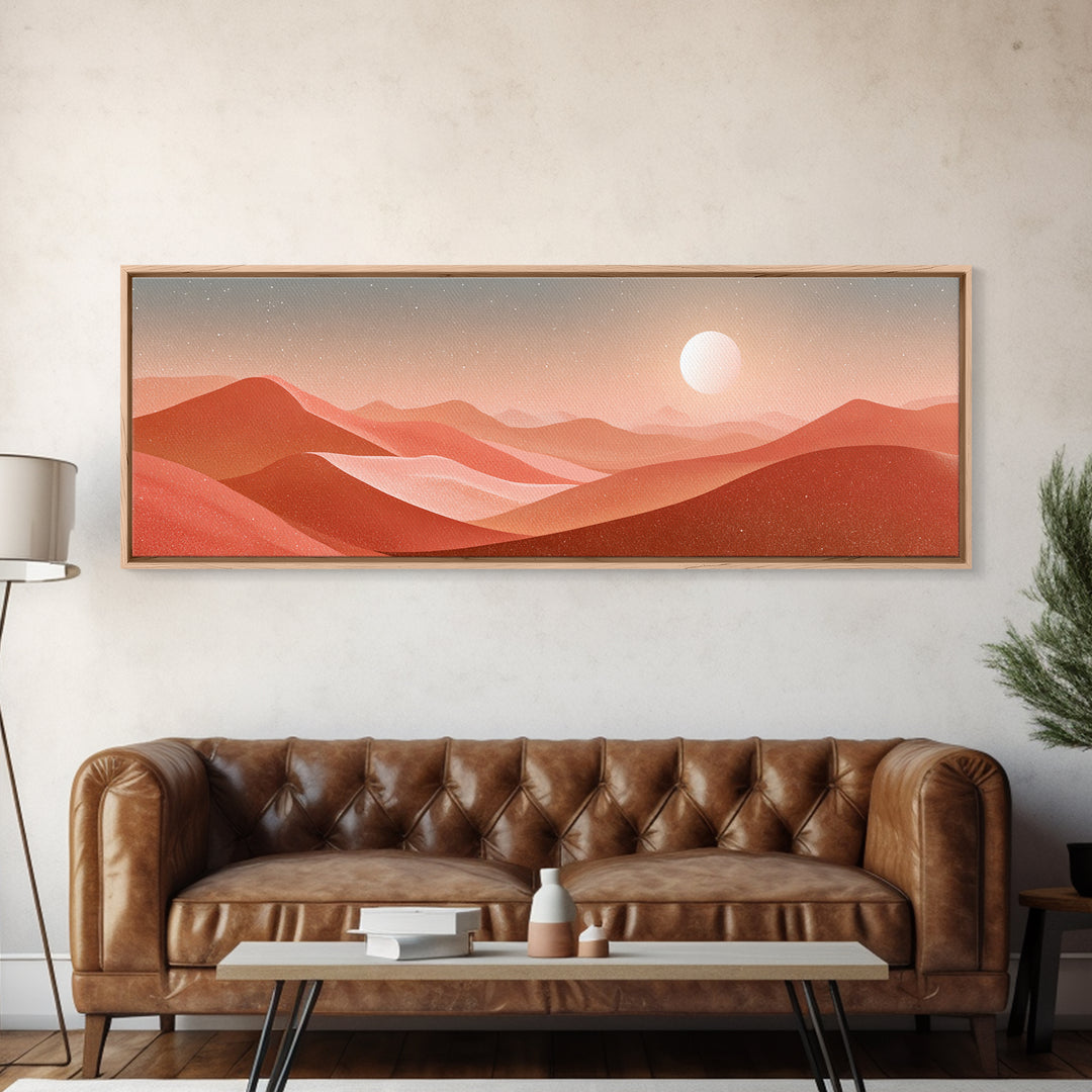 Terracotta Desert Hills Sunset Wall Art, Modern Landscape Canvas Print, Earth Tone Decor For Living Room And Office Decor