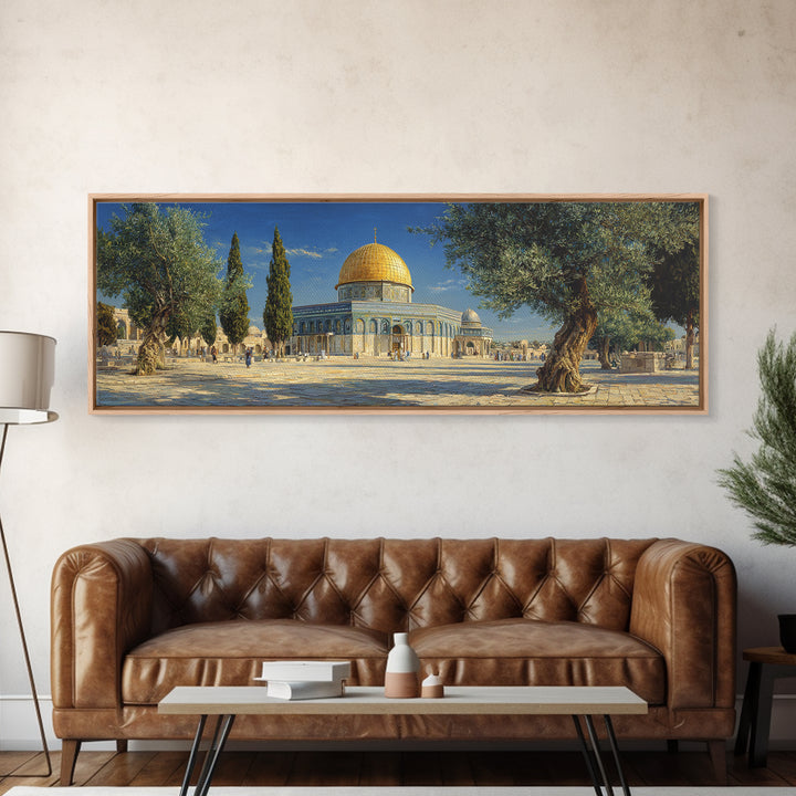 Beautiful Dome Mosque Courtyard With Olive Trees Under Blue Sky Traditional Middle Eastern Oil Painting Wall Art