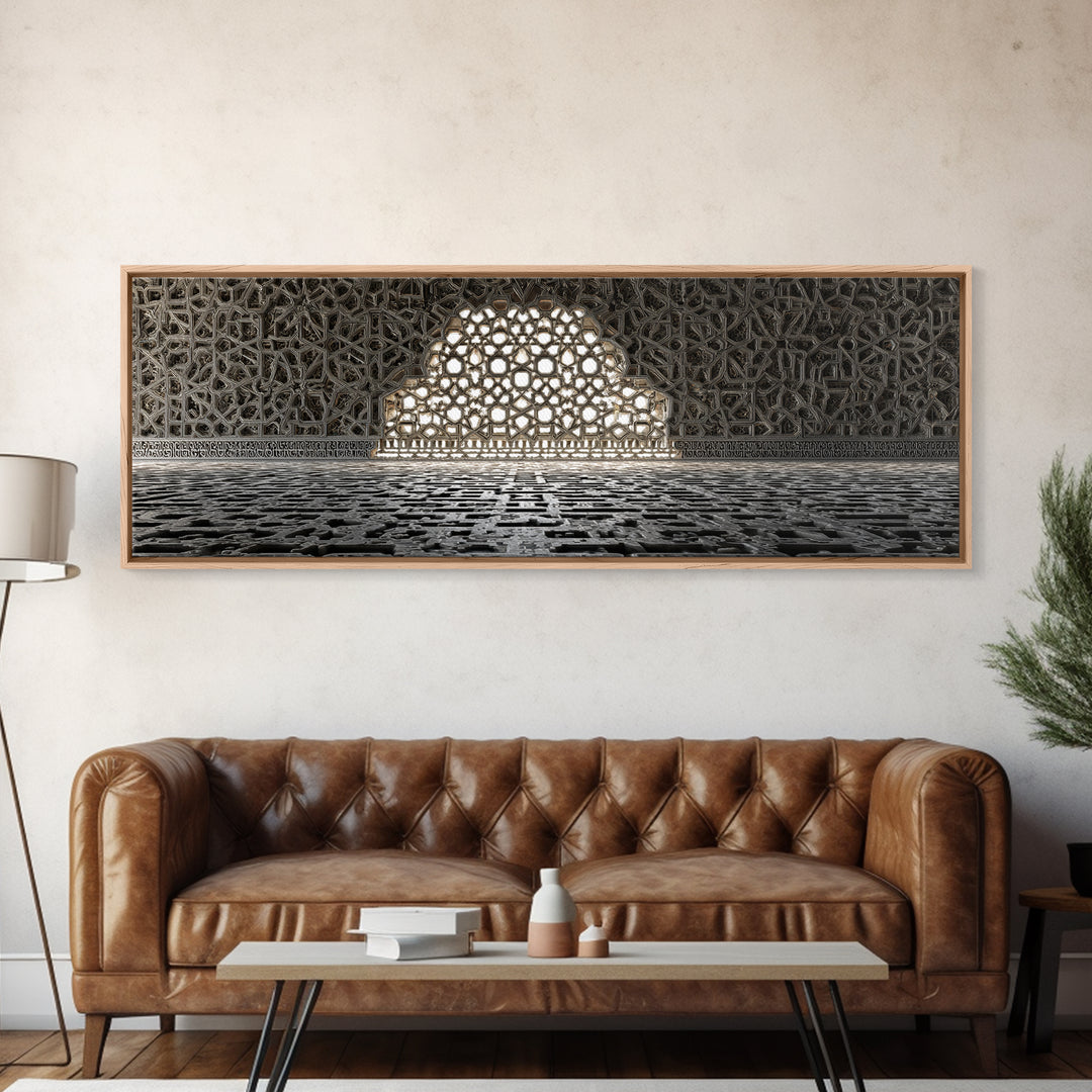 Intricate Islamic Architecture Night Festival Amazing Illuminated Landscape Framed Canvas Print For Spiritual Home Decor And Unique Wall Art