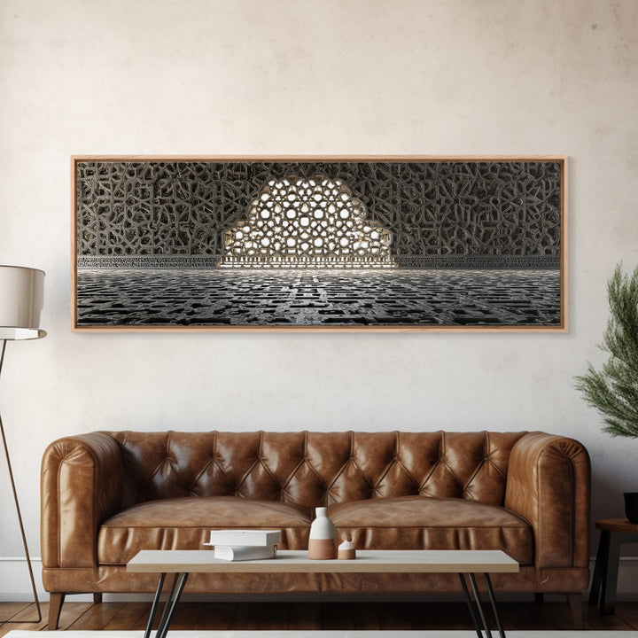 Intricate Islamic Architecture Night Festival Amazing Illuminated Landscape Framed Canvas Print For Spiritual Home Decor And Unique Wall Art