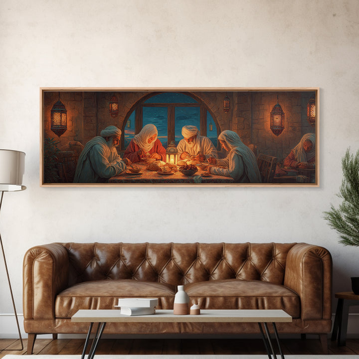 Red Desert Sunset With Camel Caravan Silhouette Wall Art Framed Canvas Print For Rustic Home Decor